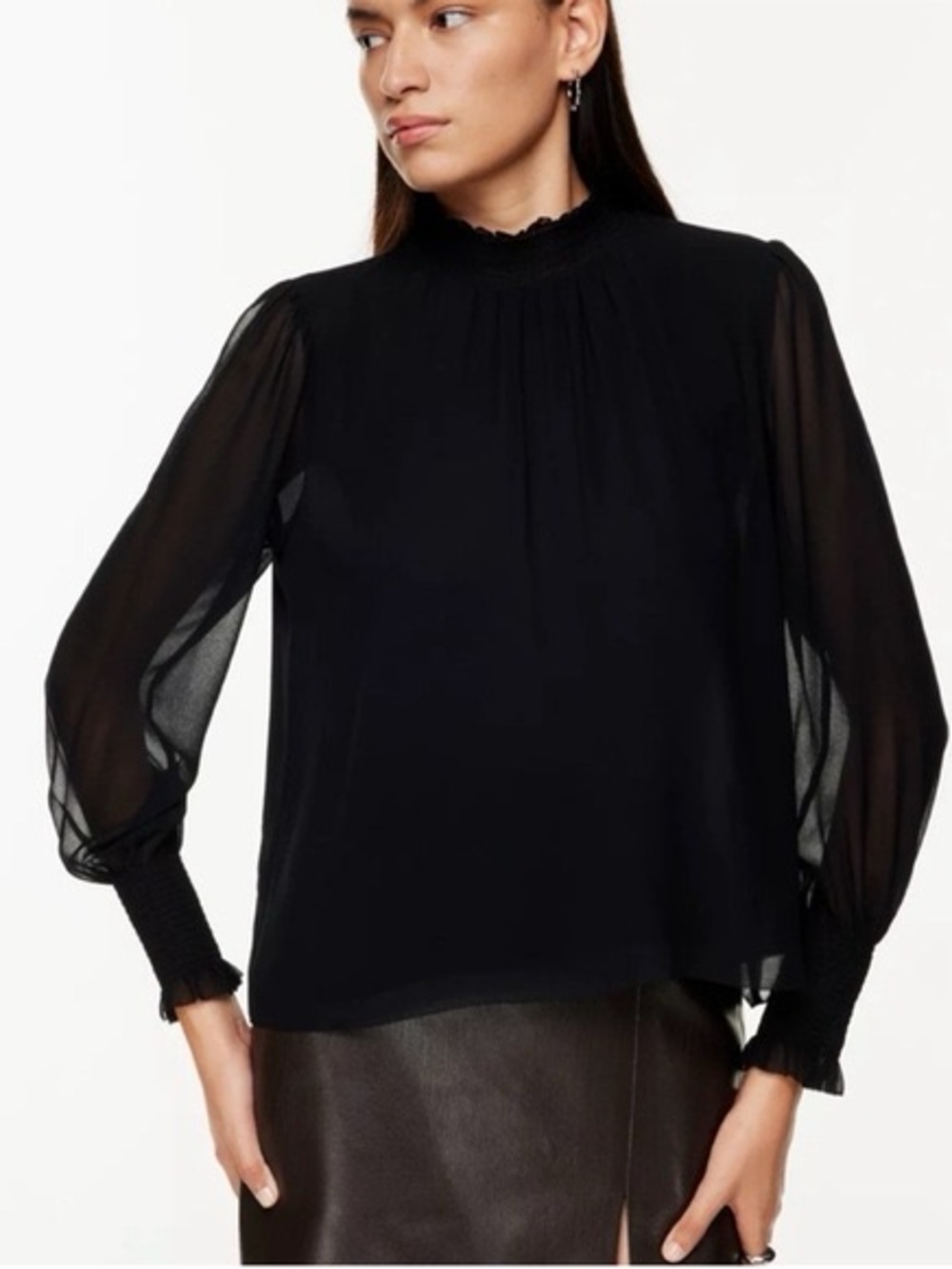 Black Aritzia Wilfred Valencia high neck longsleeve blouse size M